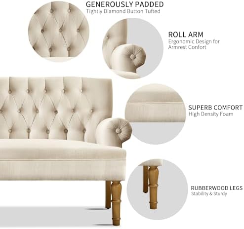 Rosevera Loveseat Sofa for Living Room - Linen, Warm Beige