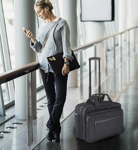 KROSER 17.3 Inch Rolling Laptop Computer Bag,Wheeled Briefcase，Roller case