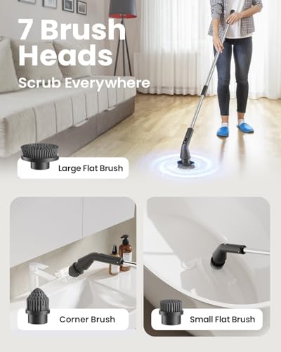Electric Spin Scrubber, Upgraded IPX7 Cordless Cleaning Brush for Bathroom Shower, Household Cleaning Scrubber with 7 Brush Heads