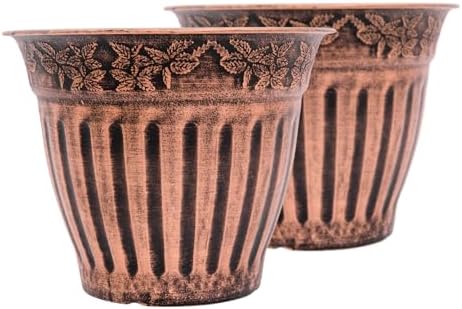 Doric Order Inspired Set of 2 Fancy Plastic Planters 10X8 in Nursery Flowerpot for Indoor Outdoor Garden Patio Office Home Decor Long Lasting