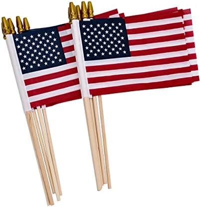 12 Pack Small American Flags on Stick Small US Flags/Mini American Flags for Outside 4x6 Inch American Hand Held Stick Flags with Kid-Safe Spear Top