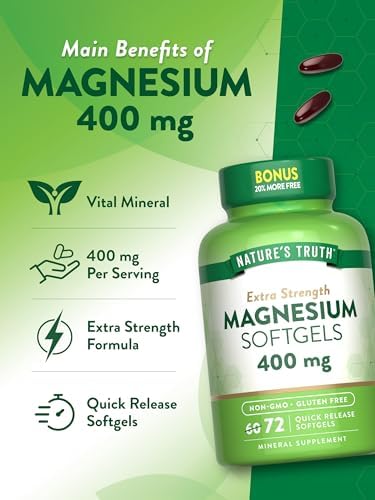Nature's Truth Magnesium | 400mg | 72 Softgels | Value Size | Extra Strength | from Magnesium Oxide | Non-GMO and Gluten Free Supplement | Extra