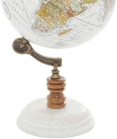 Deco 79 Marble Globe with Marble Base, 7" x 7" x 11", Teal | Educational/Geographic Earth World Map Decorative World Globe With Marble Base World Globe