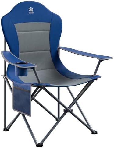 EVER ADVANCED High Back Folding Camping Chair Oversized and Fully Padded, Portable Quad Camp Lawn Chair Up to 400 lbs, with Cup Holder Armrest Carrying Bag
