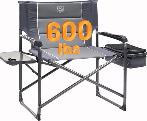 Timber Ridge XXL Oversized Directors Chair 600lbs - Heavy Duty Camping Chair with Cooler Bag & Table, Portable Folding Chair with Wide Seat for Tailgating, Patio, Outdoor - Grey