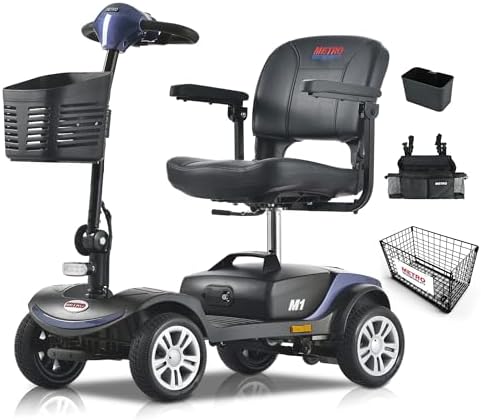 Metro Mobility 4 Wheel Foldable Mobility Scooter for Adults - 300 lbs Capacity Electric Mobility Scooters for Seniors - Long Range Power Extended