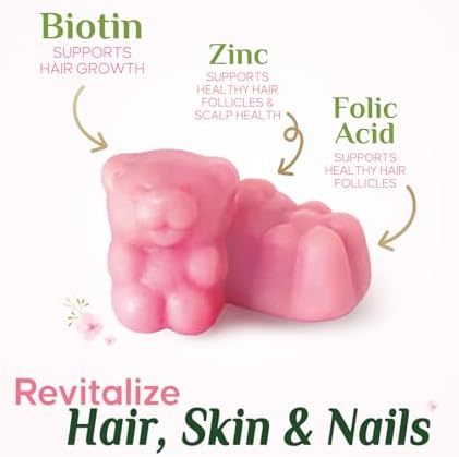 Hair Vitamins Gummies with Biotin 5000 mcg Per Serving - Extra Strength Hair Growth Support Vitamin E & C - Stronger Radiant Hair