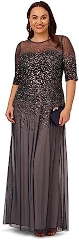 Adrianna Papell Women's Plus-Size Beaded Illusion Gown