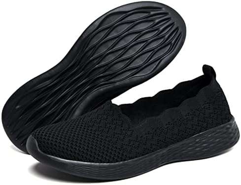 poemlady Women's Walking Shoes Slip On Knit Mesh Loafers Round Toe Flat
