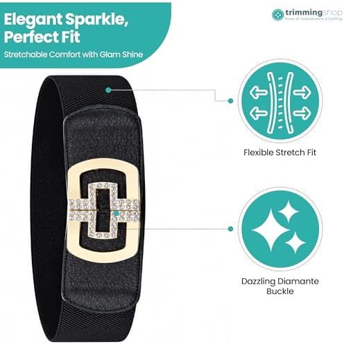 Trimming Shop Women's 60mm Elastic Waist Diamond Embellishment Belt Buckle