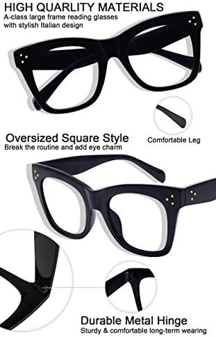 MARE AZZURO Oversized Reading Glasses Women Trendy Large Readers 0 1.0 1.25 1.5 1.75 2.0 2.25 2.5 2.75 3.0 3.5 4.0 5.0 6.0 (Black, 250)