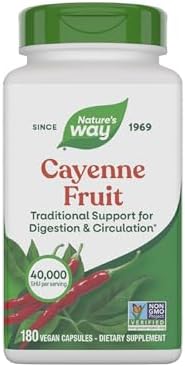 Nature's Way Cayenne Fruit Capsules, 450 mg Cayenne Pepper, Vegan, 180 ct | Traditional Digestion & Circulation Support*, Dietary Supplement, Non-GMO