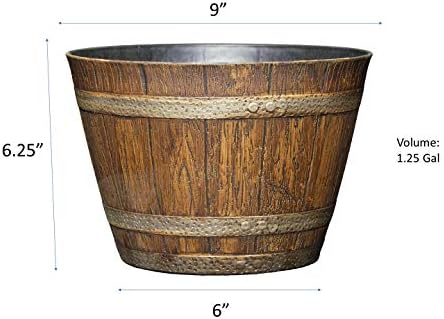 Classic Home and Garden Outdoor Round Whiskey Resin Flower Pot Barrel Planter, Distressed Oak Brown, 20.5" (Pack of 3)