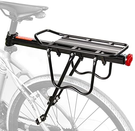 HOMEE Rear Bike Rack, Bike Cargo Racks Frame for 26"-29" Frames | Aluminum Alloy Universal Adjustable Cycling Equipment Stand Footstock Bicycle Luggage Carrier with Tools and Reflector