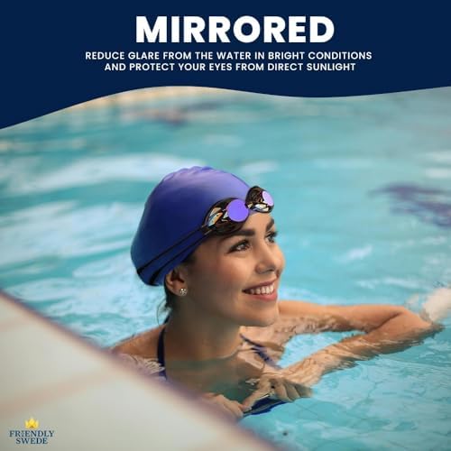 The Friendly Swede Goggles for Women & Men, 3 Nose Pieces & Case | 2 Pack, Wide Angle Lens, Anti Fog Swimming Goggles, 3 sizes of Interchangeable nose bridge (S, M, L), White/Black