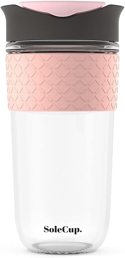 Large Travel Mug - Reusable Glass Coffee Mug - 18oz/530ml BPA-Free Hot Drink Travel Mug with Lid & Silicone Band (Black, 18oz)