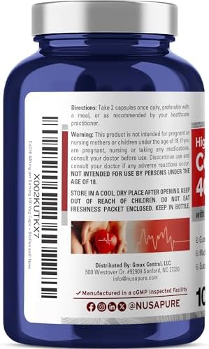 NusaPure CoQ10 400mg, Non-GMO, Vegan, 100 Veggie Capsules - 50 Servings