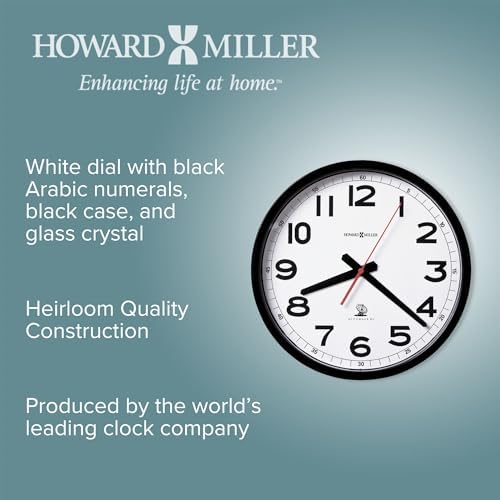 Howard Miller Accuwave Wall II Radio-Controlled Wall Clock – Auto Time Zone & DST, Soft Tick, White Dial, Crystal Glass, AA Battery