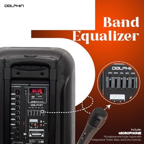 DolphinLarge Bluetooth Party Speaker, Dual 12" Woofers | 3600W Output, WaveSync Pairing, 5-Band EQ, USB, SD, TF, FM & AUX Inputs