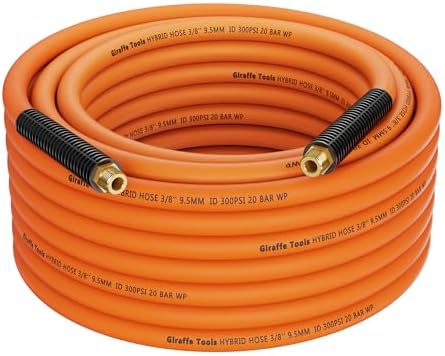 Giraffe Tools Hybrid Air Hose, 3/8 inch x 50 ft, 1/4 in. MNPT Fittings | 300 PSI Heavy Duty, Lightweight Air Compressor Hose