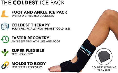 Coldest Foot Ankle Achilles Tendonitis Icing Pain Relief Ice Wrap with Cold Compression Gel Packs | Best for Achilles Tendon Injuries, Plantar Fasciitis, Heel and Sore Feet Cold Therapy