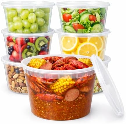 32 oz [20-Pack] Microwavable Plastic Deli Food Storage Containers with Lids