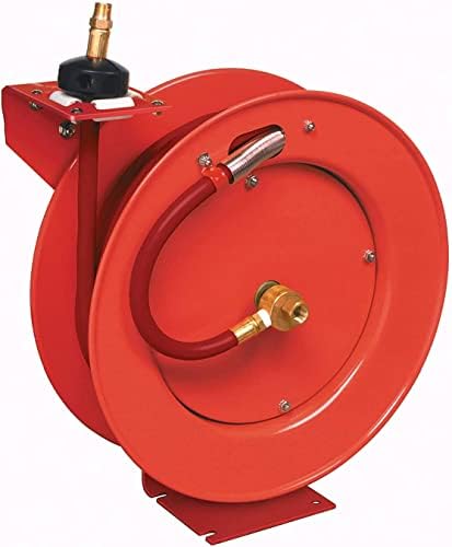 Lincoln 83754 Value Series Air/Water Retractable Hose Reel with 50' x 3/8" Rubber Air Hose, 1/2" NPT, 300 PSI, Slotted Mounting Base