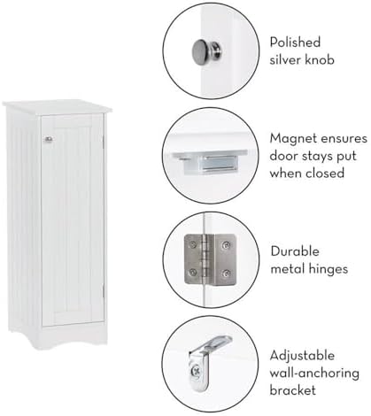 RiverRidge Ashland Single Door Slim Bathroom Storage Cabinet, White | Inset Beadboard Details