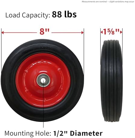 Shepherd Hardware 9636 8-Inch Semi-Pneumatic Rubber Tire, Steel Hub with Ball Bearings, Ribbed Tread, 1/2-Inch Bore Centered Axle