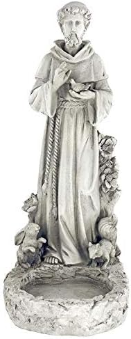 Design Toscano Francis of Assisi Blessing Religious Garden Decor Statue with Bird Bath Feeder, 19 inches Tall, Cast Stone Resin, Gray Stone Finish