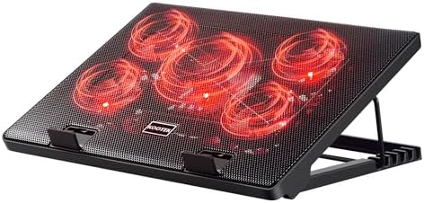 Kootek Laptop Cooling Pad Cooler Stand with 5 Quiet Fans for 12"-17" Laptop | 5 Fans, USB Powered, Laptop Cooling Stand with 2 USB Hub, 6 Adjustable Height, 360° Cooling Coverage, Anti-Slip, Blue LED