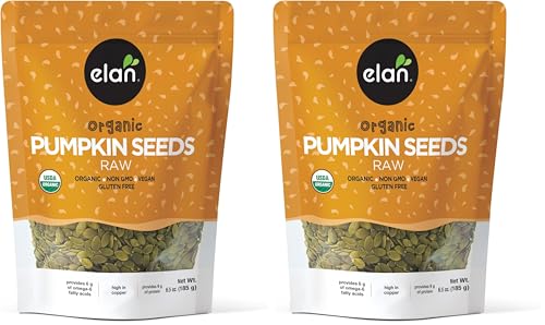 Elan Organic Pumpkin Seeds, 6.5 oz, Unsalted, Unroasted Shelled Kernels, No Shell, Non-GMO, Vegan, Gluten-Free, Kosher, Nutritious Seeds
