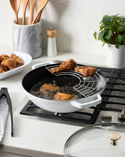 Staub Cast Iron Perfect Pan, Wok, Dutch Oven, 4.5-quart, serves 4-5, Made in France, Dark Blue