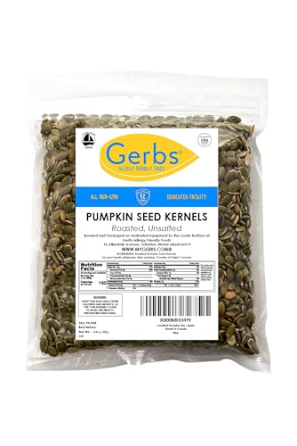 GERBS Unsalted Pumpkin Seed Kernels 4 LBS|Top 14 Allergy Free Food |Use in salads, yogurt, bake, oatmeal, trail mix|Grown in Canada, packed in US | Canadian Grown, No Additives | Naturally Crunchy & Mildly Nutty | Top 14 Allergen-Free