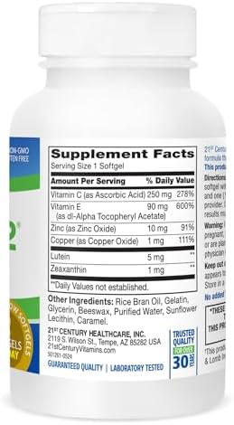 21st Century Healthy Eyes SuperView Eye Vitamin Softgels, 120 Count | High-Potency Eye Vitamin & Mineral Softgels with Vitamin C, Compare VS. Bausch + Lomb PreserVision® AREDS 2 Formula, Non-GMO