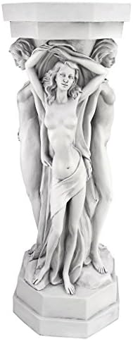 Design Toscano Column of Maenads Women Indoor/Outdoor Sculptural Display Pedestal Plant Stand, 28 inches tall, Cast Stone Resin, Antique Stone Finish