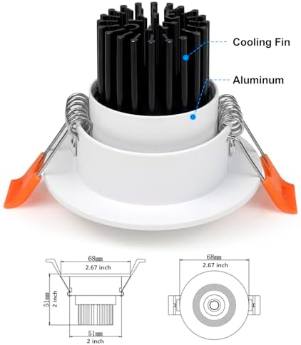 LightingWill 2inch LED Dimmable Downlight, 3W COB Recessed Ceiling Light, Warm White 3000K-3500K, CRI80, 25W 220LM Halogen Bulbs Equivalent, White (4 Pack)
