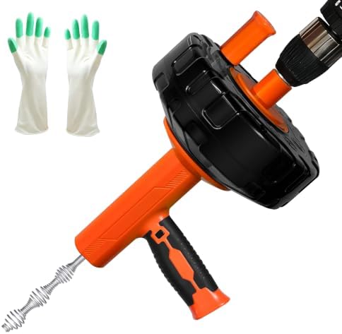 Drain Auger 33Ft, Auto-Feed Drain Clog Remover Plumbing Snake Drain Tools | Drill Adapter for Quickly Unclogging