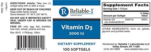 Reliable 1 Laboratories Vitamin D3 2000 Iu Softgels, 100 Count
