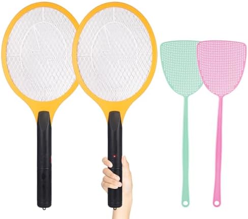 Electric Fly Swatter Handheld Bug Zapper - Indoor Outdoor Zapping Racket for Pest Mosquito & Flies - Battery Powered Safe to Touch with 3-Layer