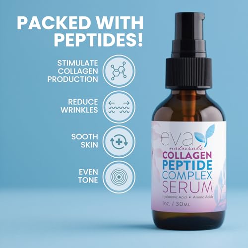 Eva Naturals Collagen Peptide Serum, Hyaluronic Acid, Fine Lines, 2 oz | Firming, hydrating, wrinkle reducer, anti-aging, for women & men, for face