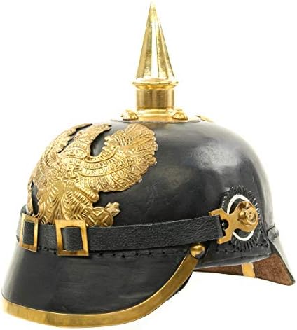 Medieval Replicas Imperial German Spiked Pickelhaube Officer Helmet- Black Leather & Brass