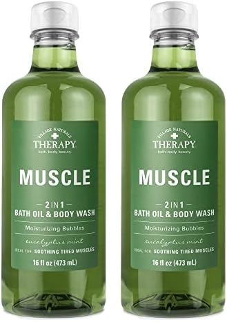 Village Naturals Therapy Muscle Foaming Bath Oil and Body Wash 16 oz. 2 pack, Green, 16 oz
