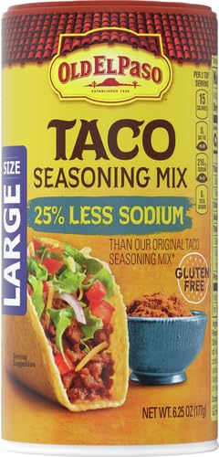 Old El Paso Taco Seasoning, 25% Less Sodium, Large Size, 6.25 oz | 25% Less Sodium Vs. Original, Large Canister for Batch Cooking, Seasons Tacos, Soups & Dips