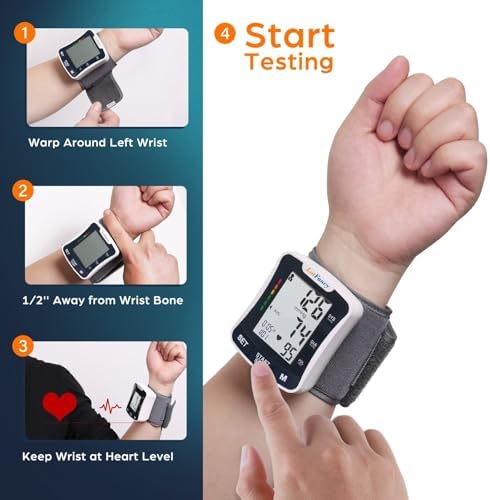 LotFancy Wrist Blood Pressure Monitor for Home Use with Voice Broadcast, Blood Pressure Machine Adjustable Wrist Cuff 5.3"-8.5"