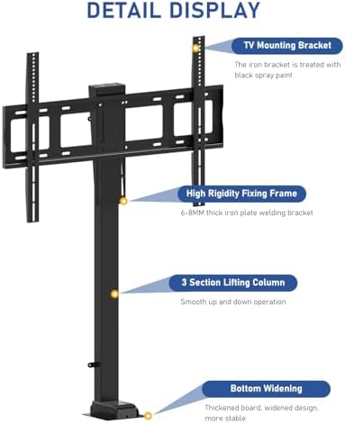 DIHOOL Motorized TV Lift for 85″ - 100″Giant Screen TVs, Pop Up Vertical TV Stand with Remote Control and Obstacle Detection, 59″ Stroke