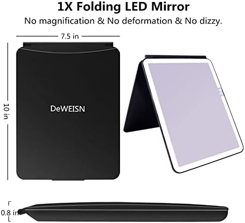 deweisn Folding Lighted Makeup Mirror with 72 LEDs 3 Colors Light Modes USB Rechargable 1800mA Batteries Portable Ultra Thin Compact Vanity Mirror