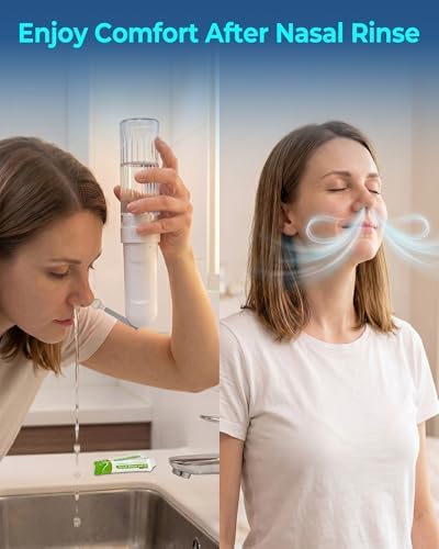 Nasal Irrigation System, Neti Pot Sinus Rinse Bottle 190ML, 3 Pressure Modes Led Display, 180° Adjustable, 1600mAh Nose Cleaner for Sinus Relief