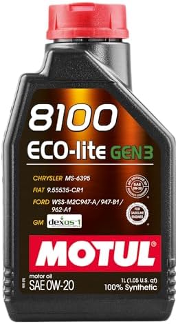 Motul 8100 ECO-lite Gen3 0W-20 Full Synthetic Motor Oil with Advanced Low-Friction Formula – API SP & dexos1 Gen3 Approved for GM, Ford