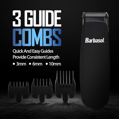 Barbasol Touch Up Trimmer for Men, Compact Electric Xtreme Precision Beard and Hair Trimmer with Stainless Steel Blades & 3 Guide Combs (3, 6, 10mm)